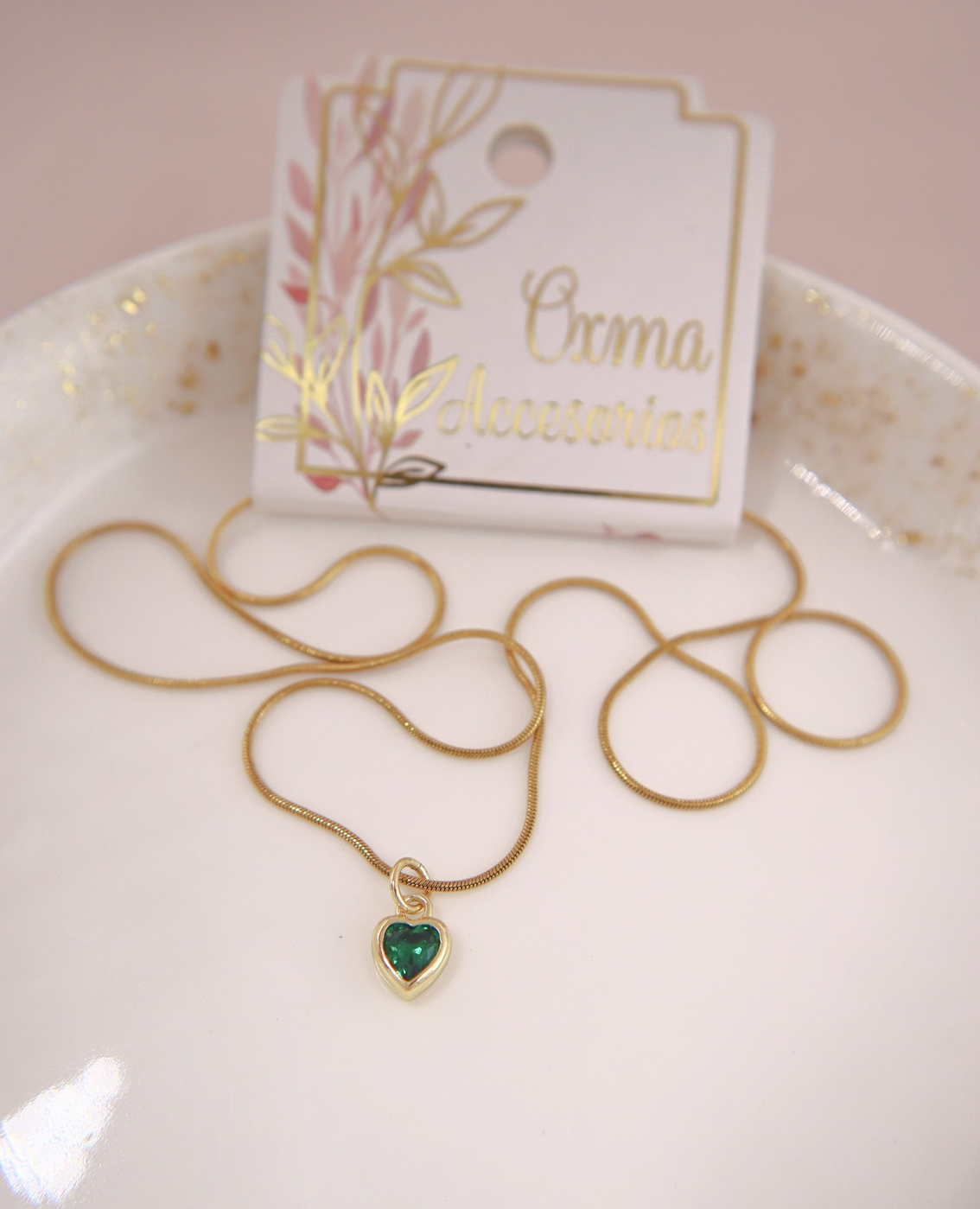 COLLAR CORAZON MINI CIRCON VERDE
