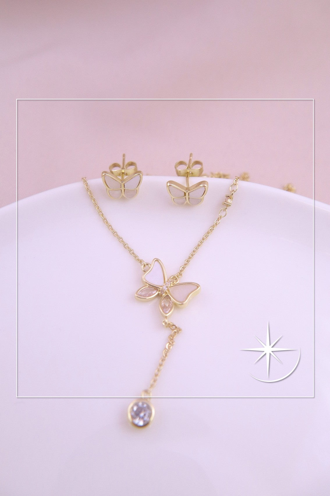 CONJUNTO MARIPOSAS BLANCAS RODIO