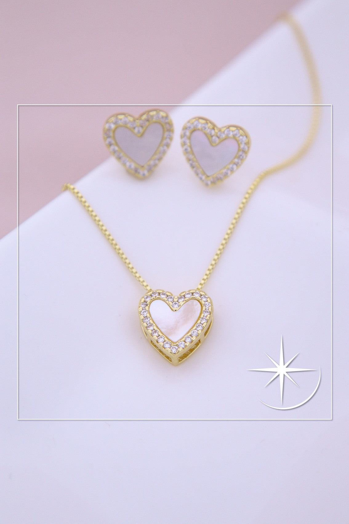 CONJUNTO CORAZÓN ELEGANTE RODIO