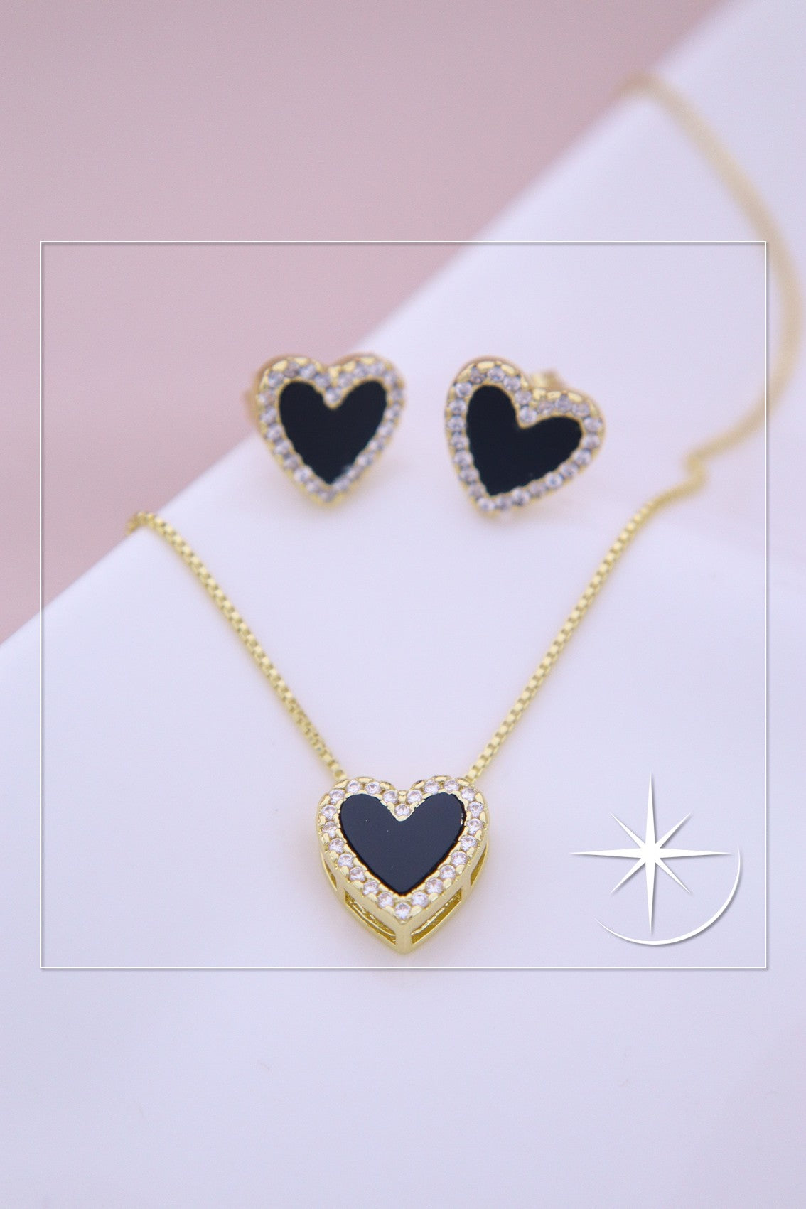 CONJUNTO CORAZÓN ELEGANTE RODIO