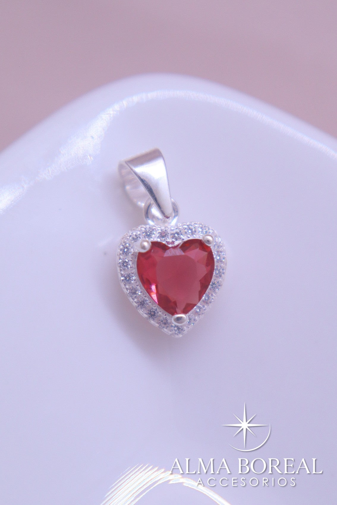 DIJE CORAZÓN RUBÍ PLATA LEY 925