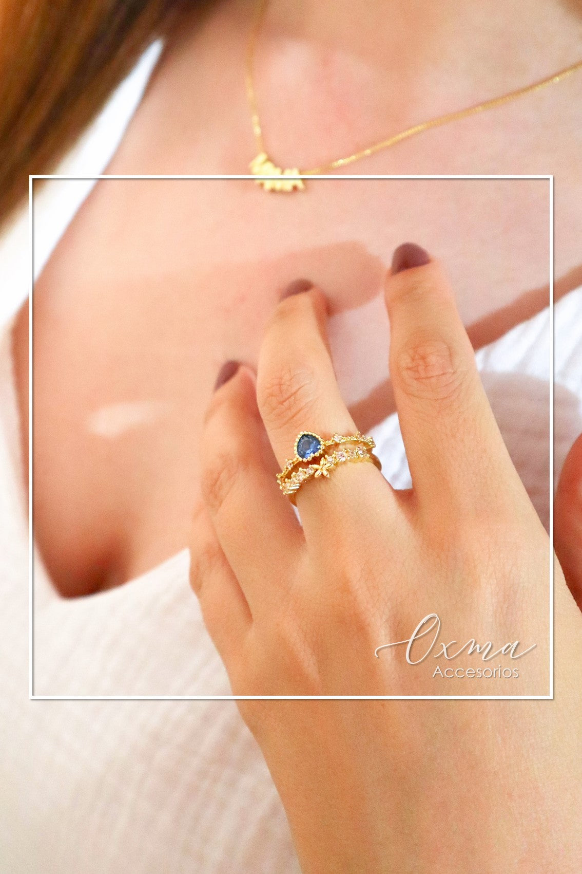 ANILLO DOBLE CORAZÓN AZUL