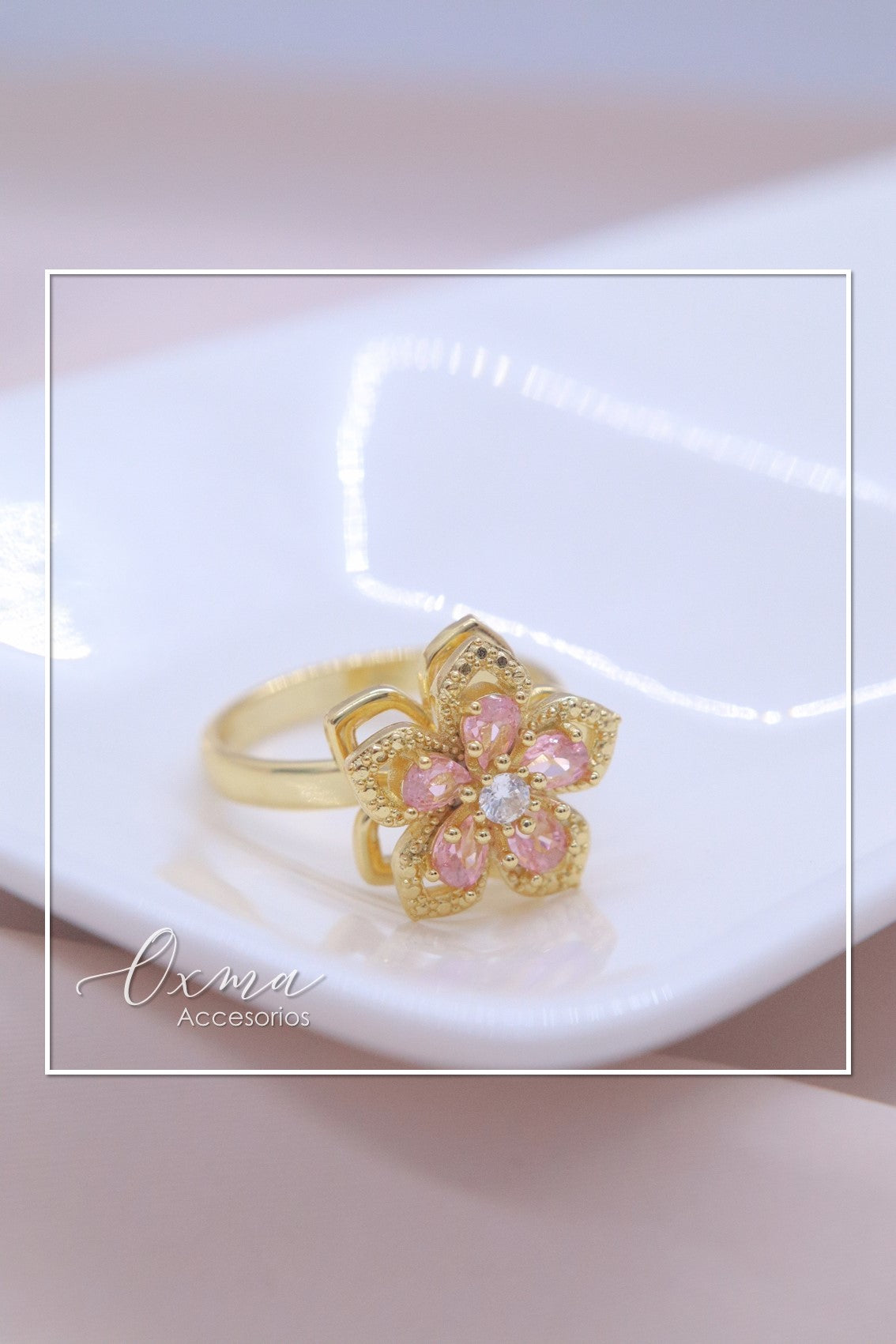 ANILLO FLOR ROSADA GIRATORIA
