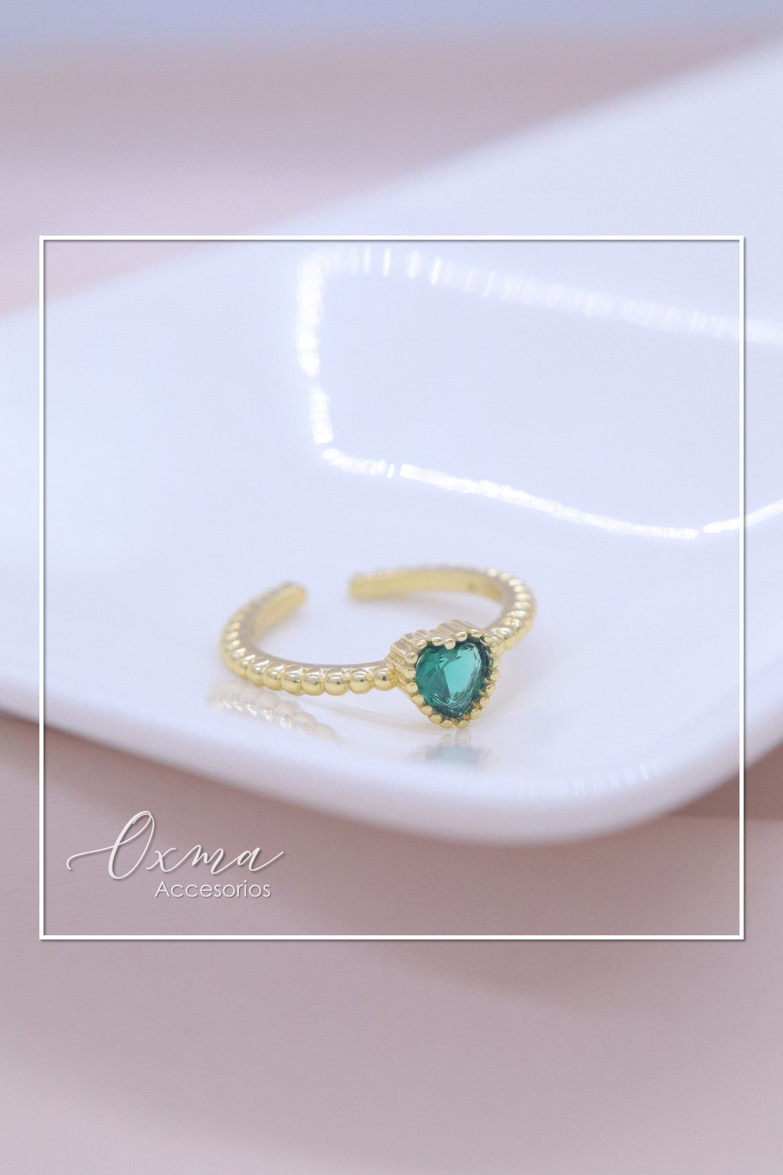 ANILLO CORAZÓN DELGADO VERDE