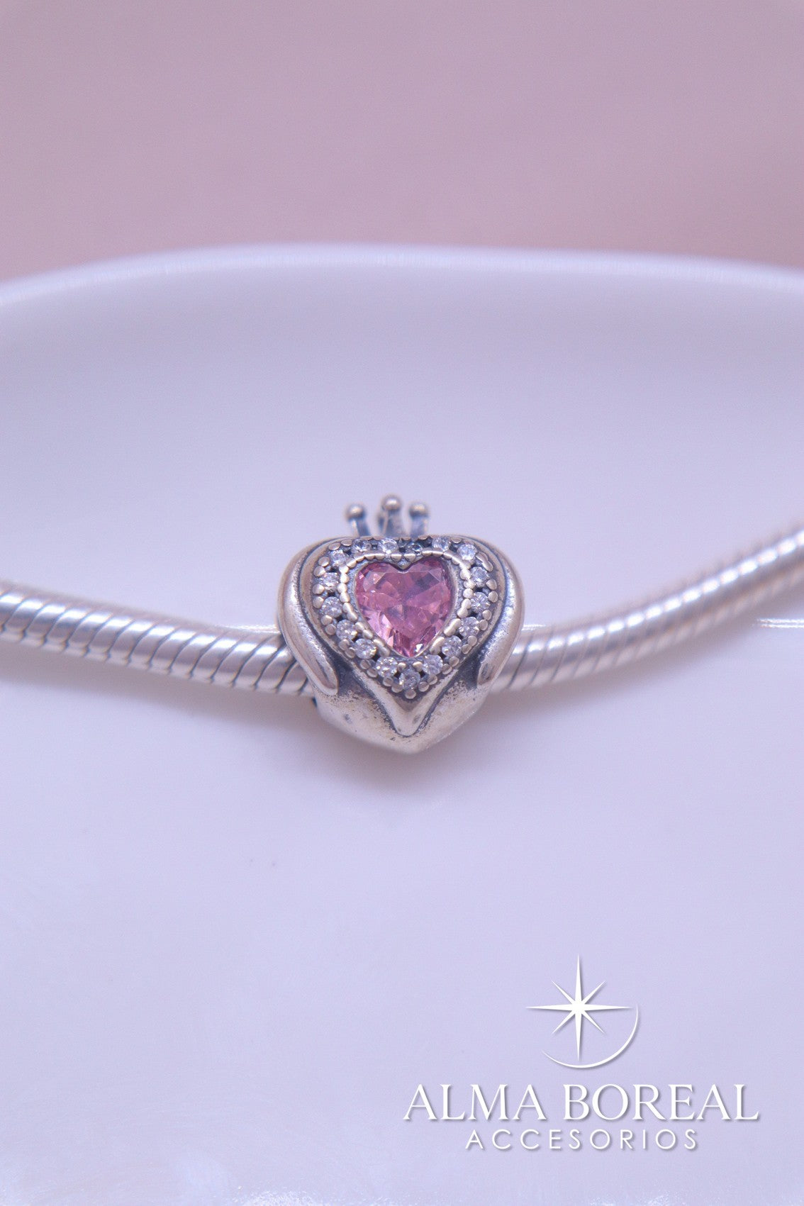 CHARMS TRONO ROSADO PLATA LEY 925