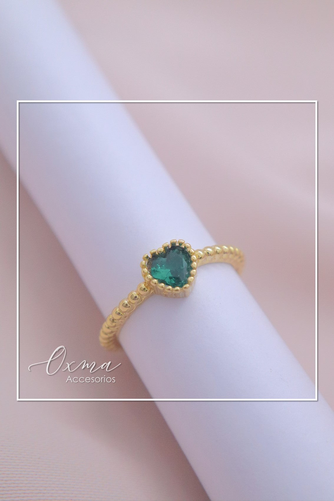 ANILLO CORAZÓN DELGADO VERDE