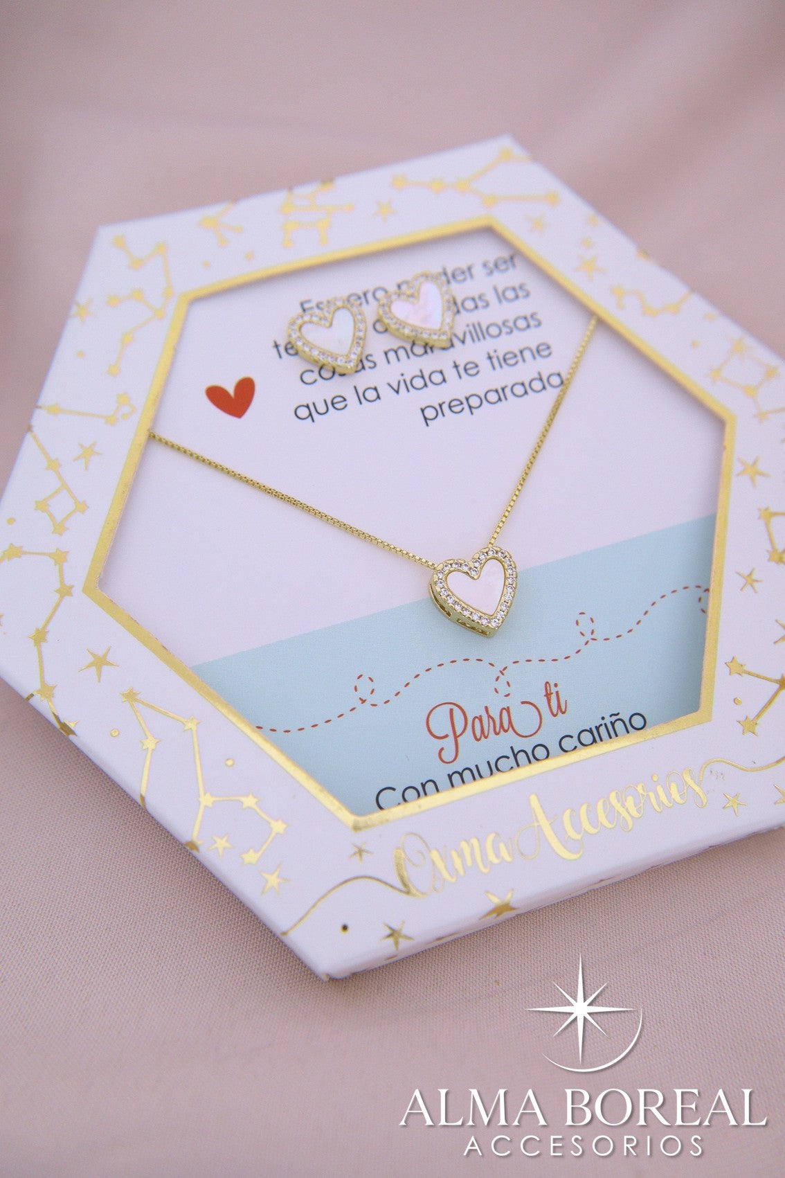 CONJUNTO CORAZÓN ELEGANTE RODIO