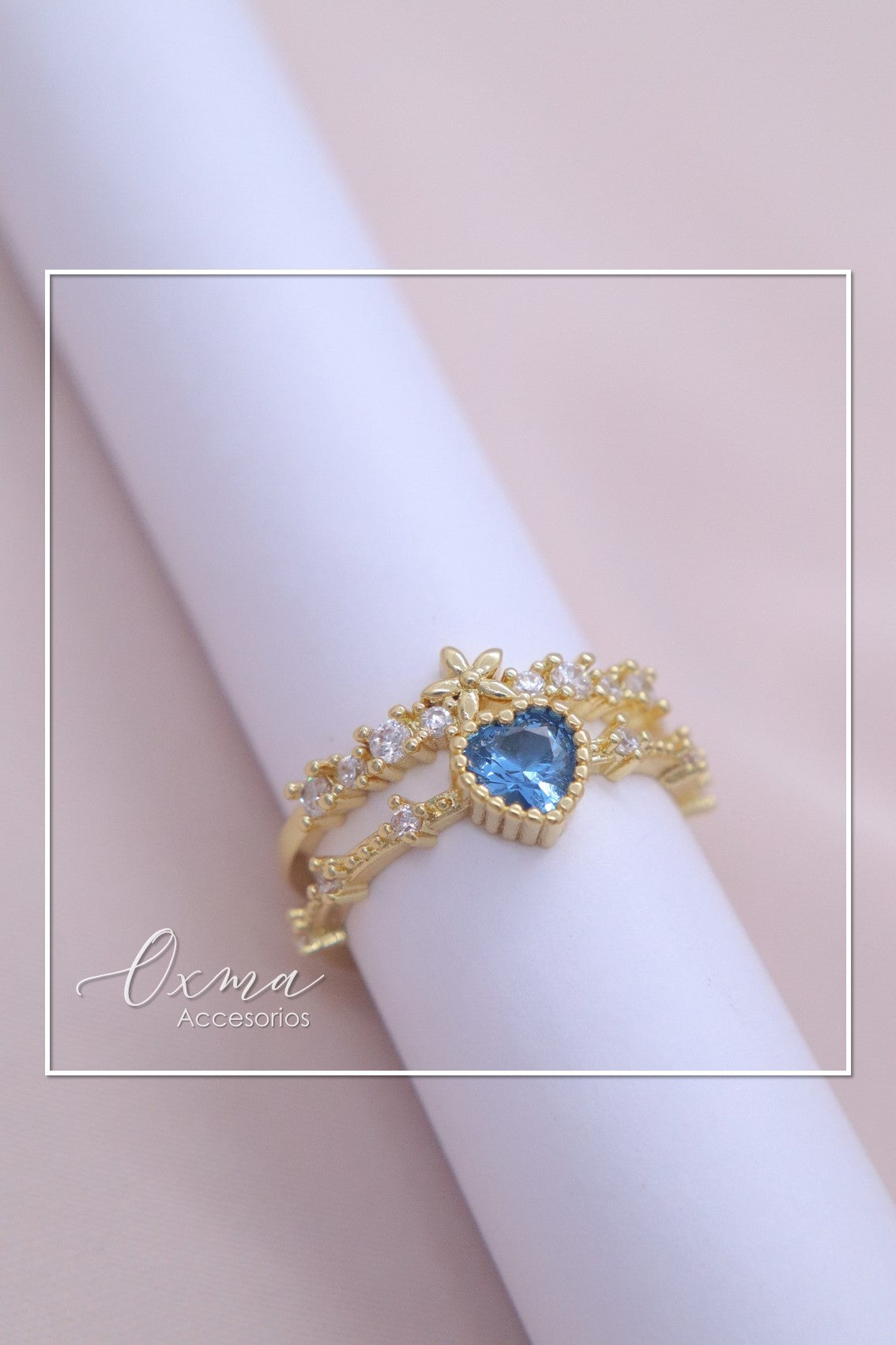 ANILLO DOBLE CORAZÓN AZUL