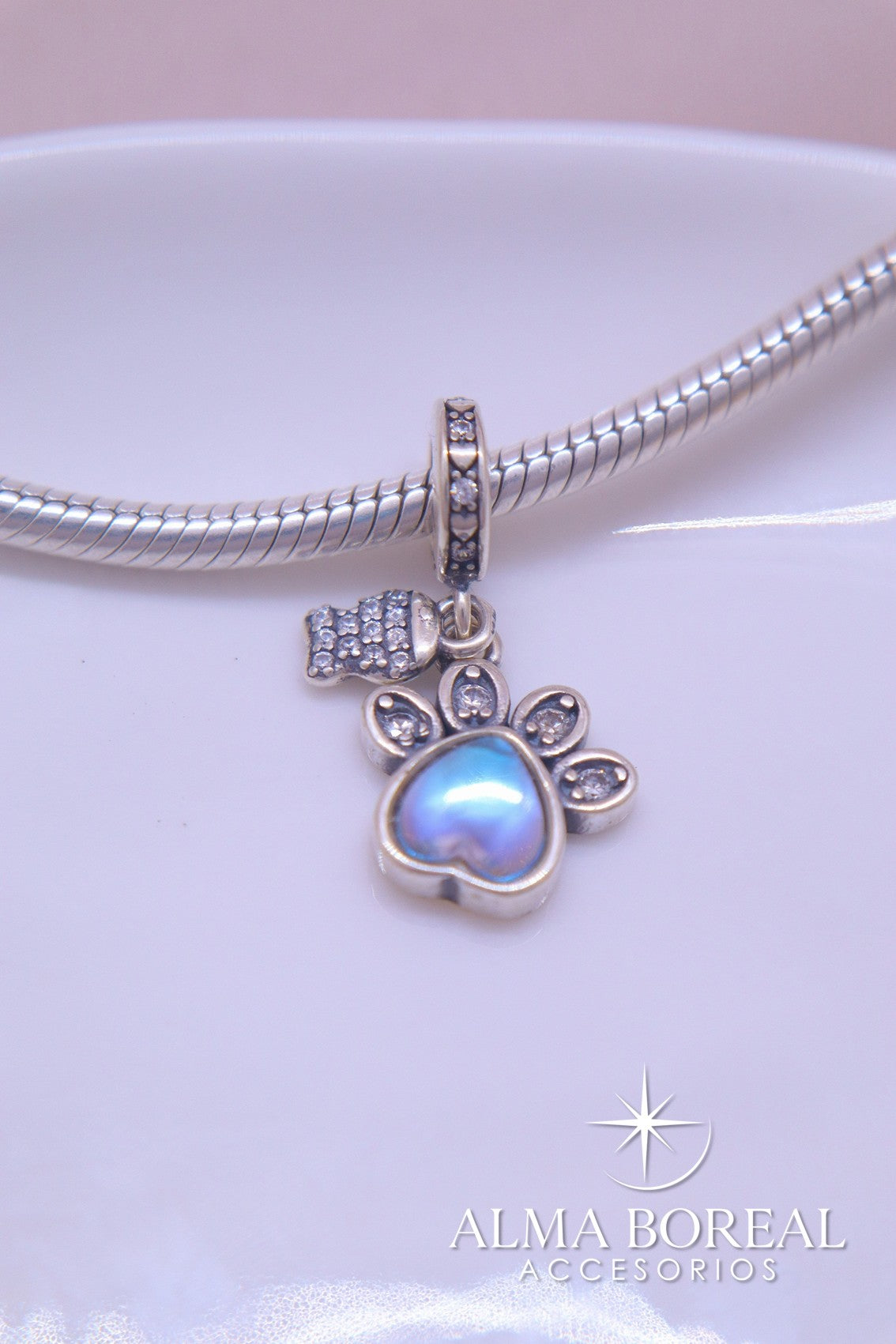 CHARMS HUELLA CELESTE PLATA LEY 925