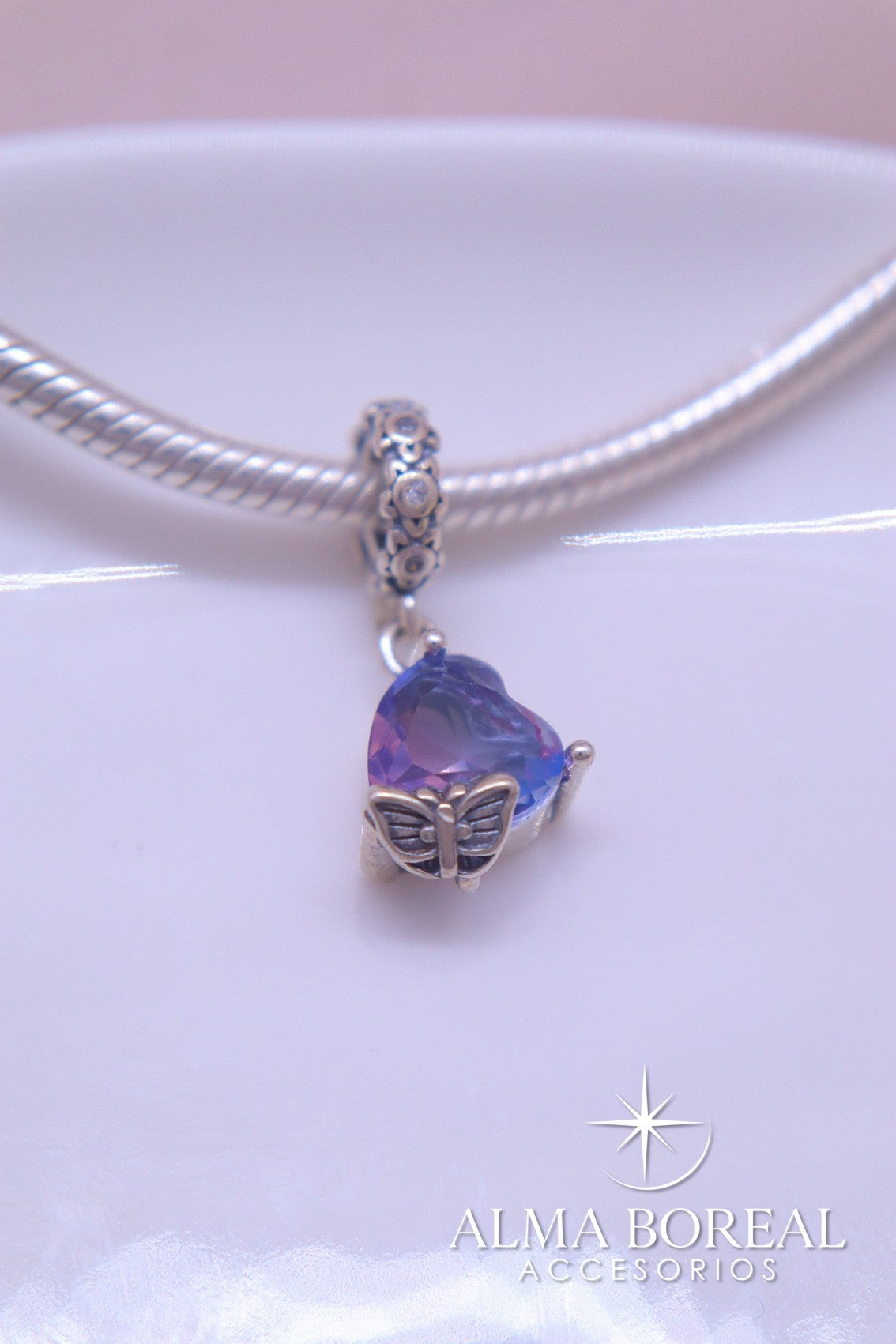 CHARMS CORAZÓN MORADO PLATA LEY 925