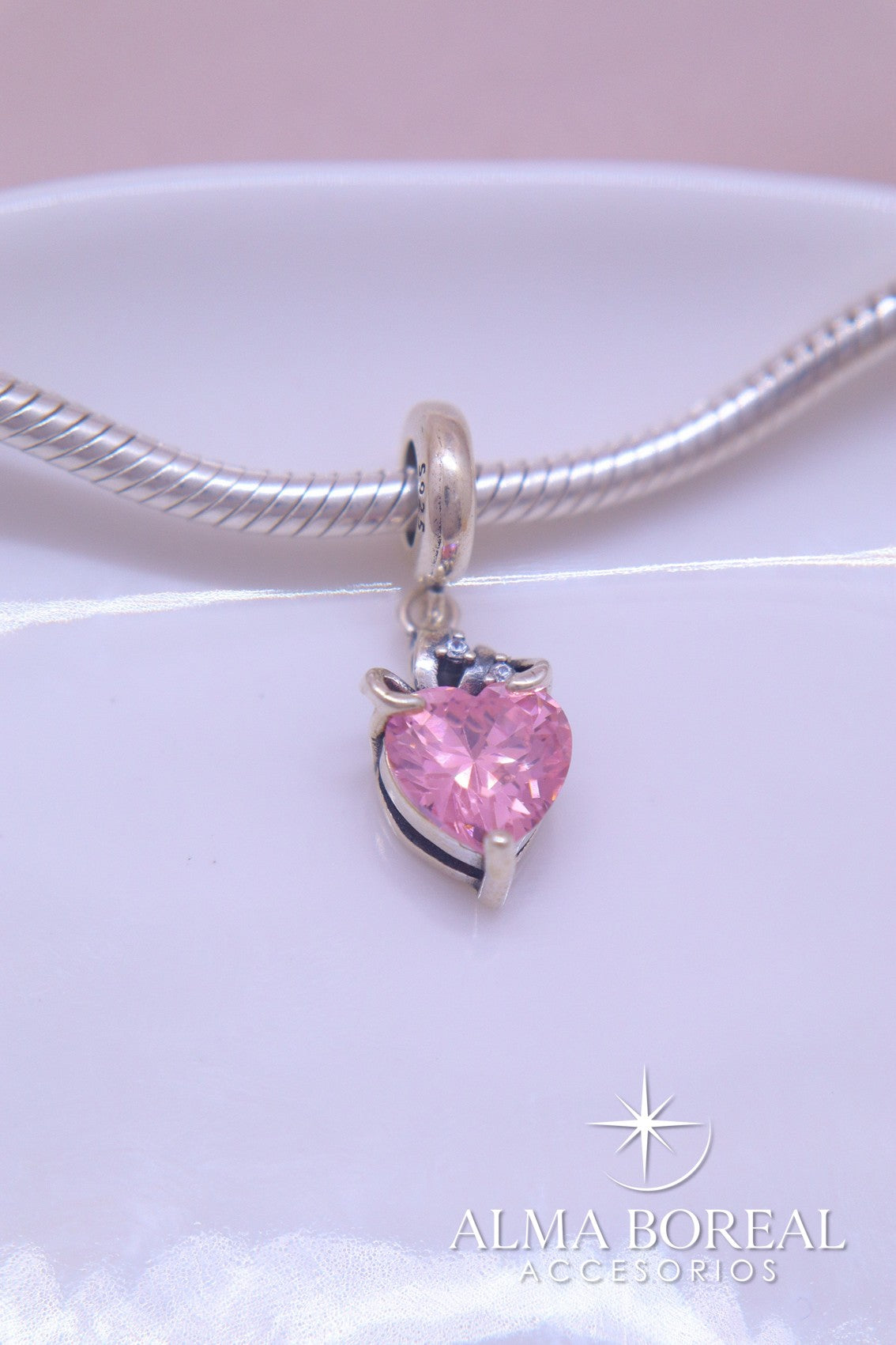 CHARMS CORAÓN ROSA PLATA LEY 925