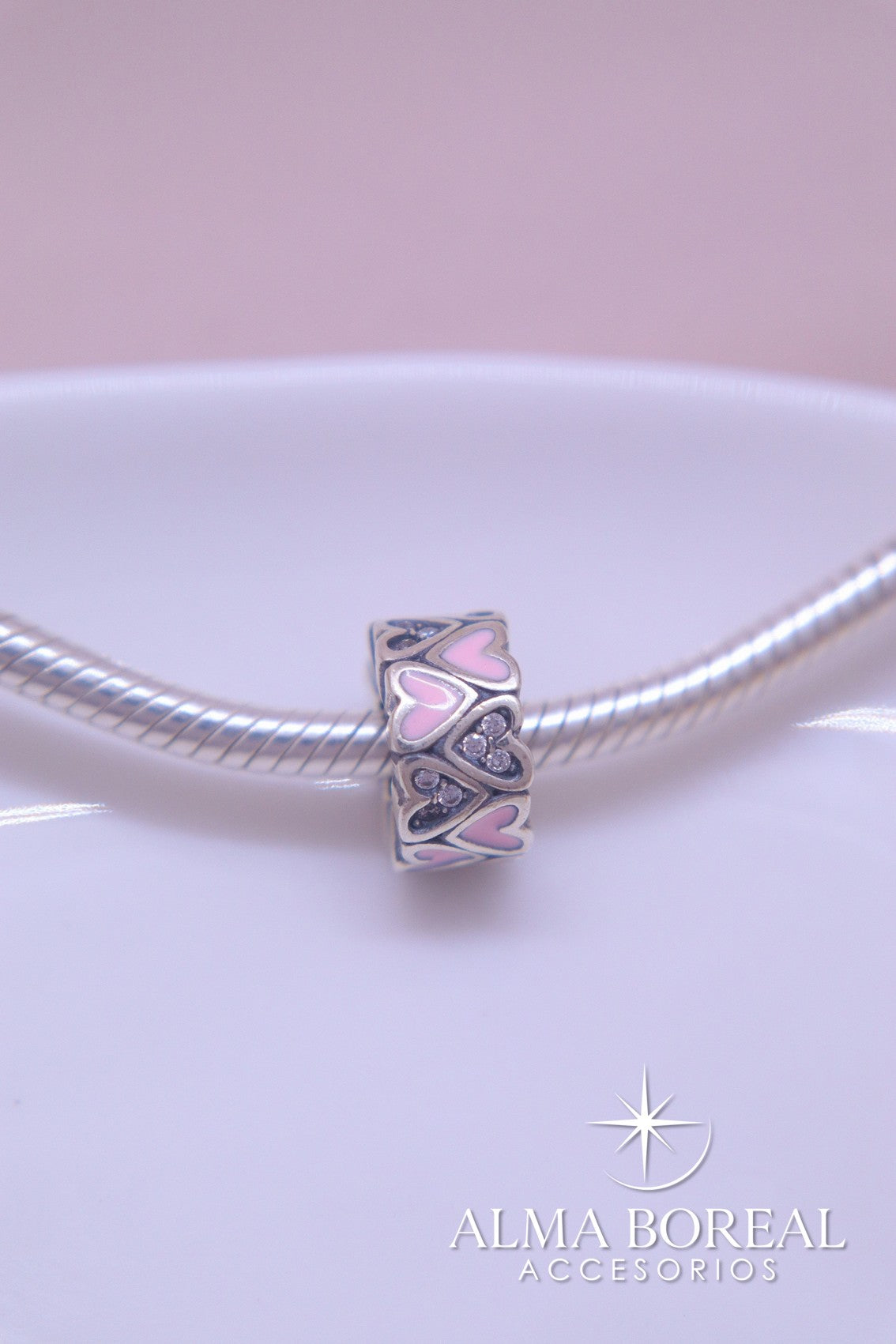 CHARMS CORAZÓN PINK PLATA LEY 925