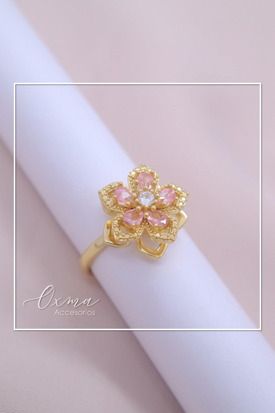 ANILLO FLOR ROSADA GIRATORIA