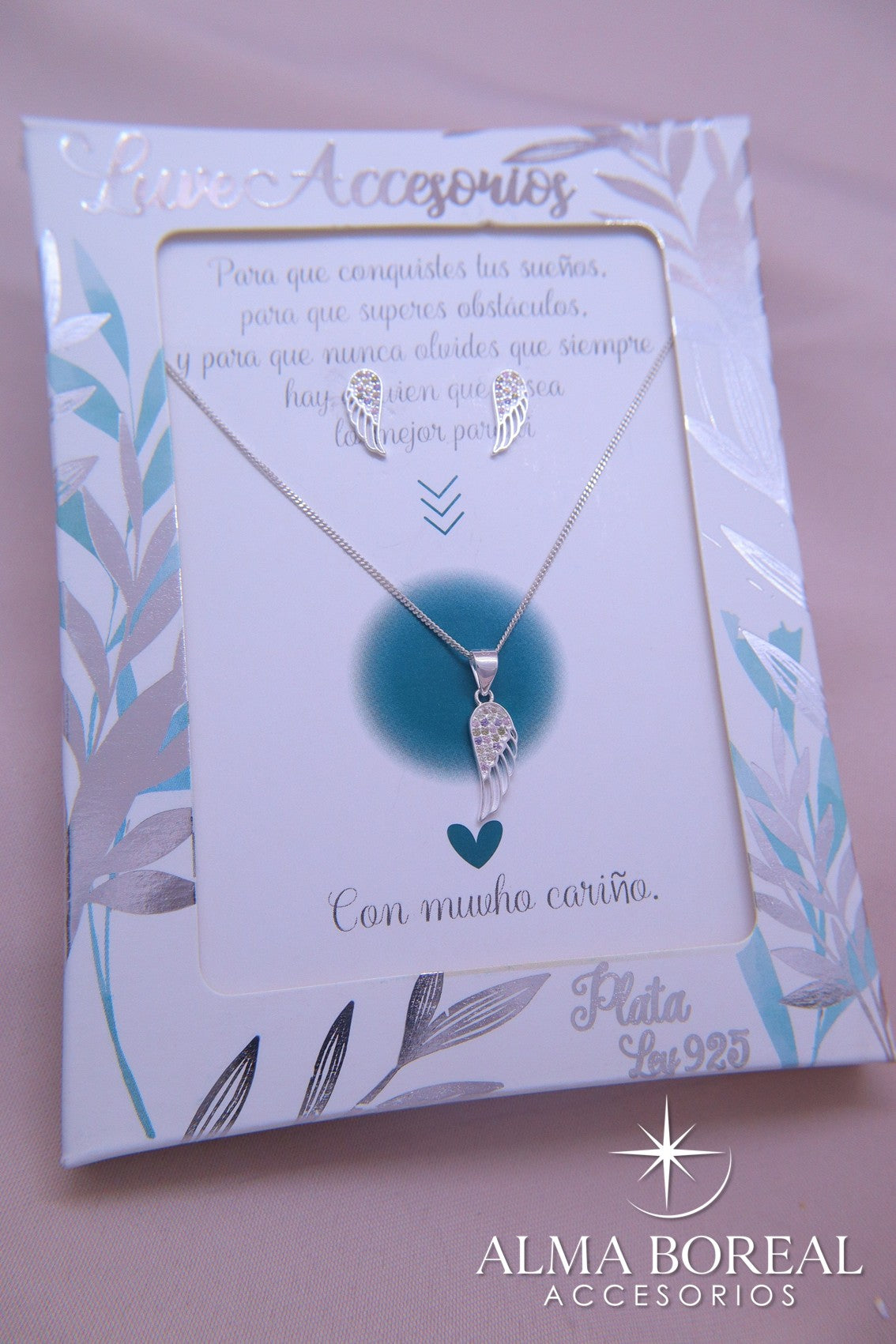 CONJUNTO ALAS DE ÁNGEL PLATA LEY 925