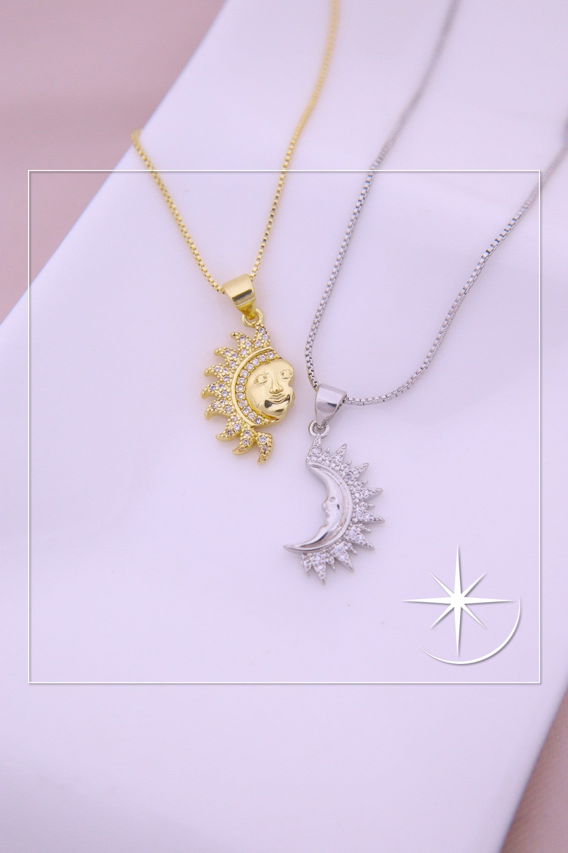 CADENA PARA COMPARTIR SOL &LUNA CON ROSTRO RODIO