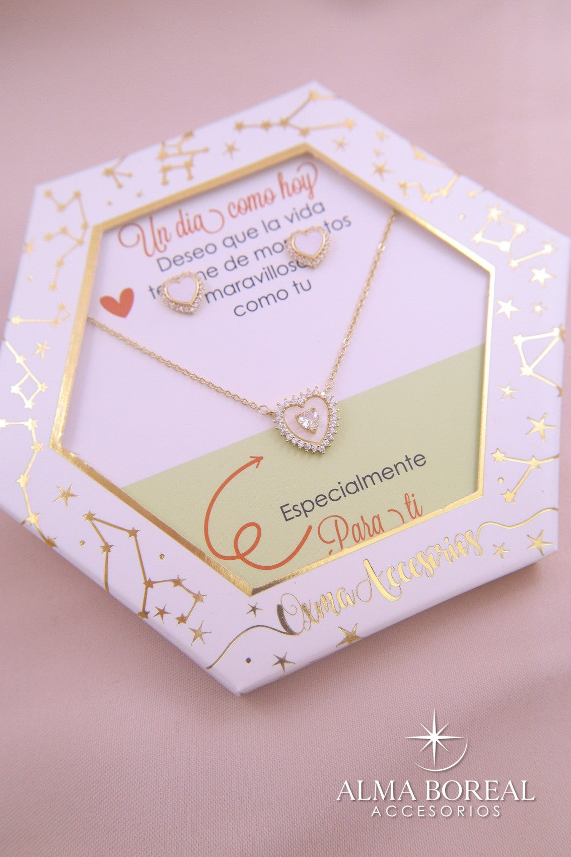 CONJUNTO CORAZÓN DOBLE DORADO RODIO
