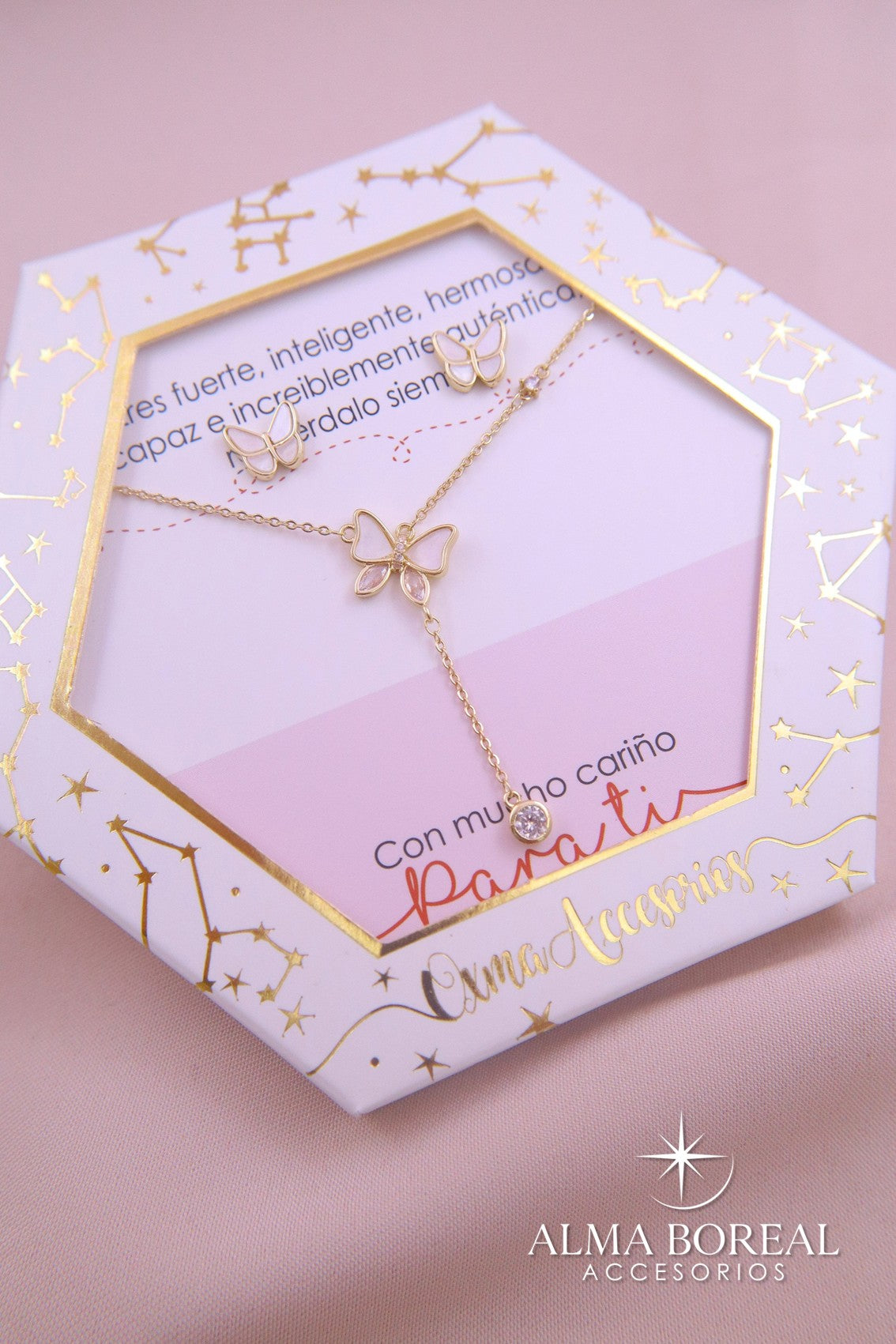 CONJUNTO MARIPOSAS BLANCAS RODIO
