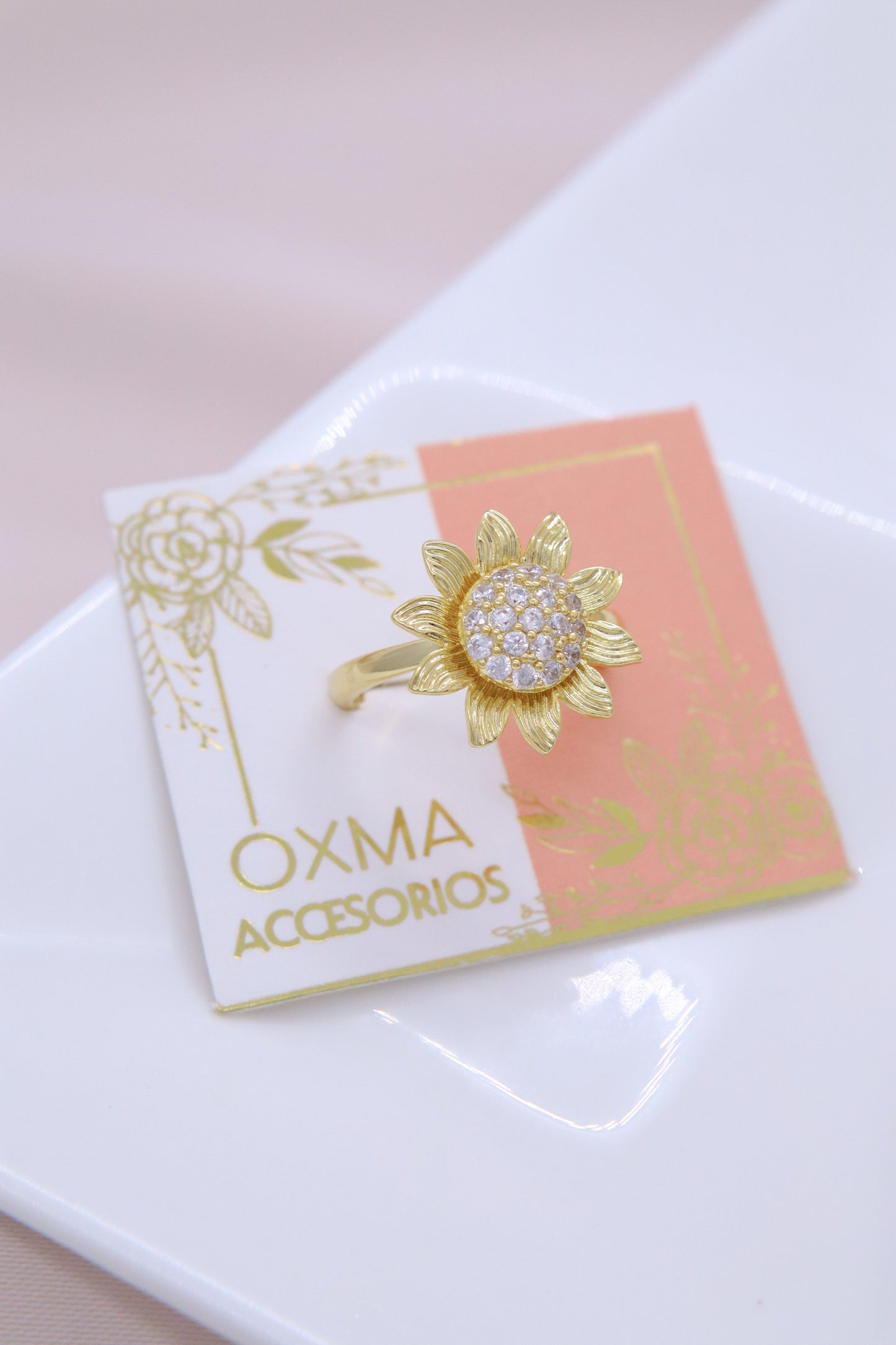 ANILLO GIRASOL BLANCO GIRATORIO