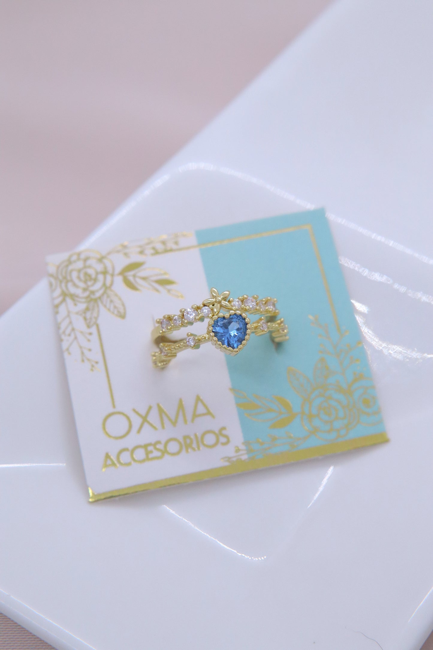 ANILLO DOBLE CORAZÓN AZUL