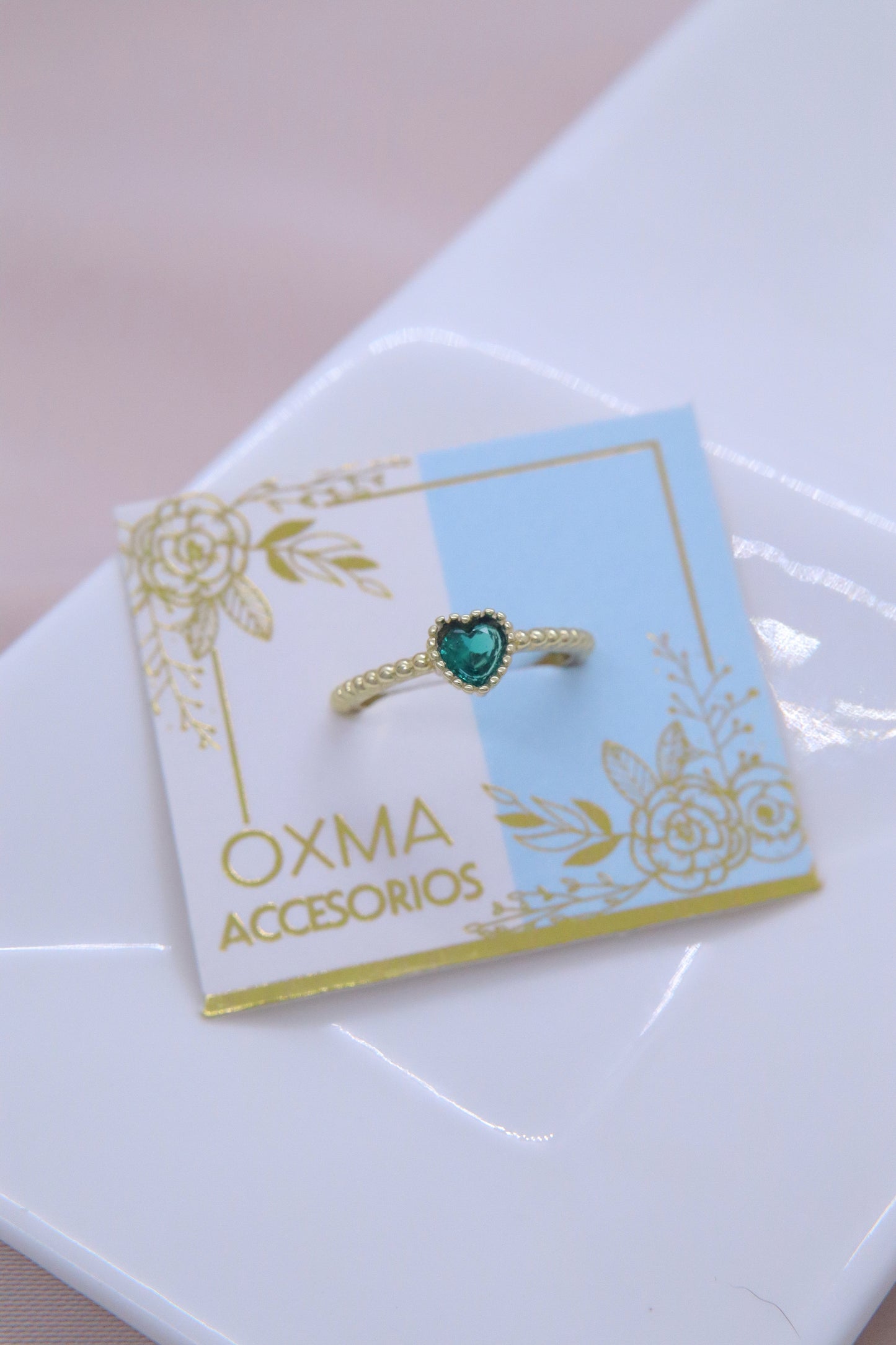 ANILLO CORAZÓN DELGADO VERDE