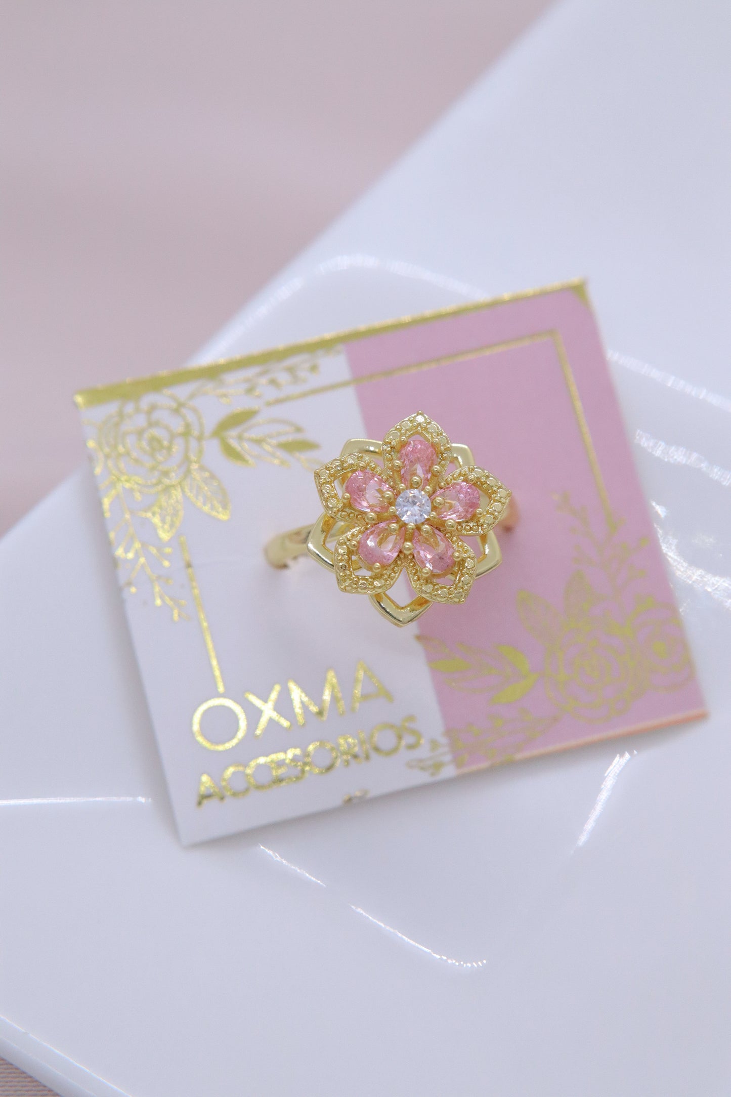 ANILLO FLOR ROSADA GIRATORIA