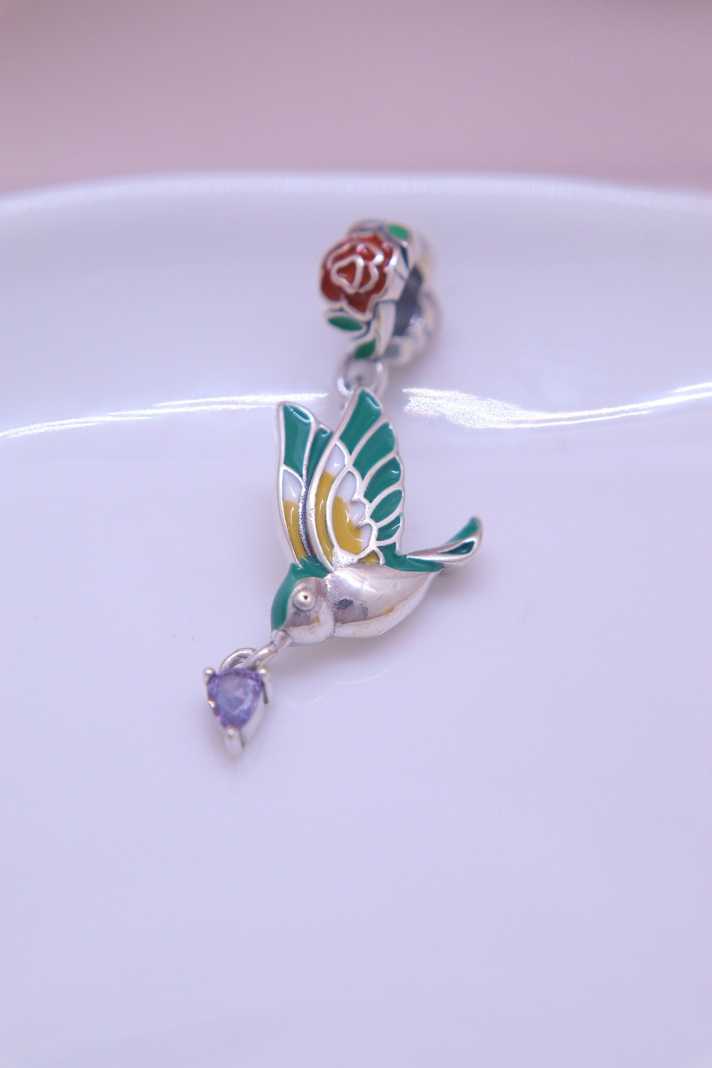 CHARMS ROSA Y COLIBRÍ PLATA LEY 925