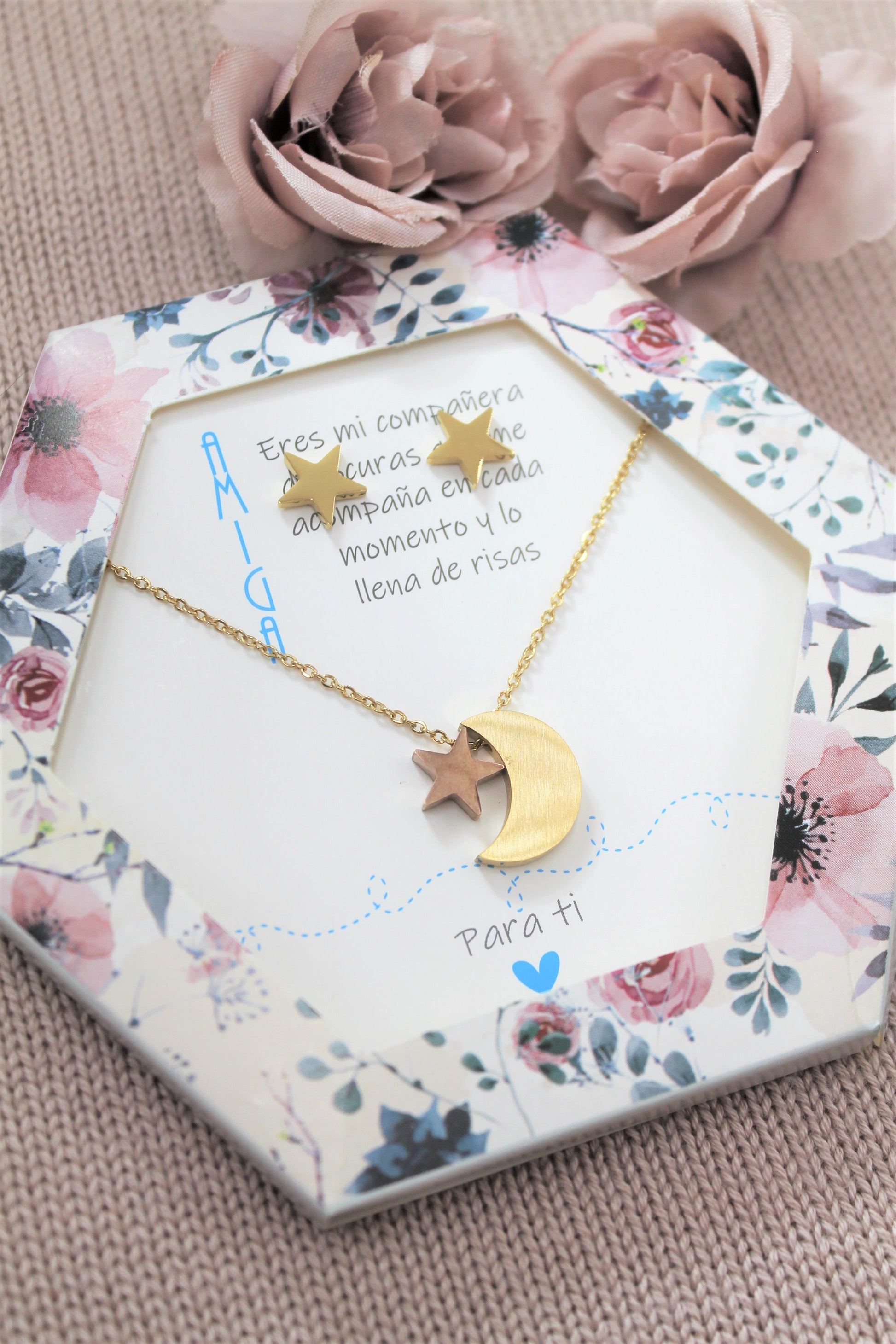 conjunto luna y estrella bicolor