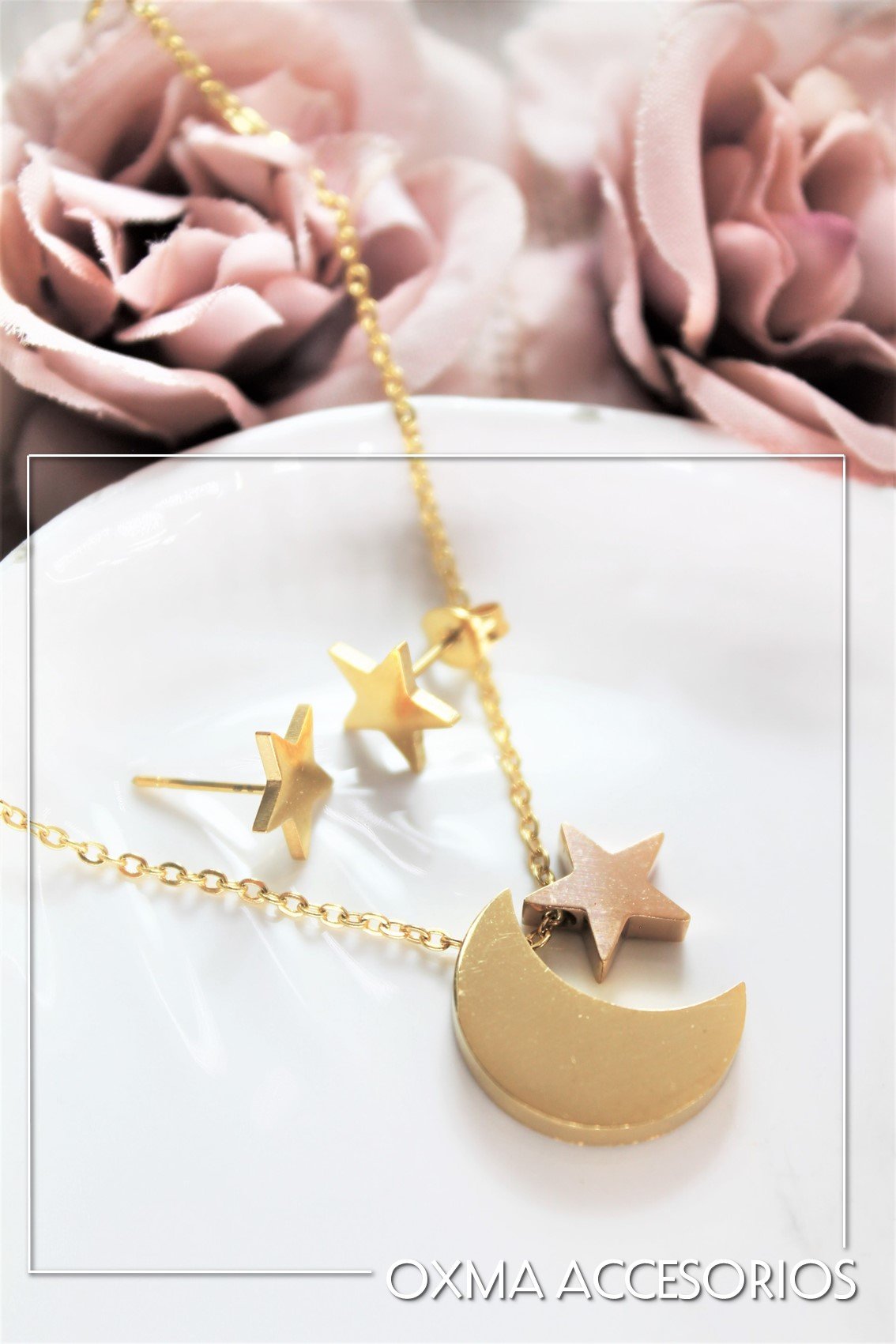 conjunto luna y estrella bicolor