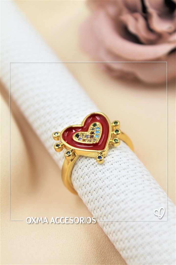 anillo corazon rojo