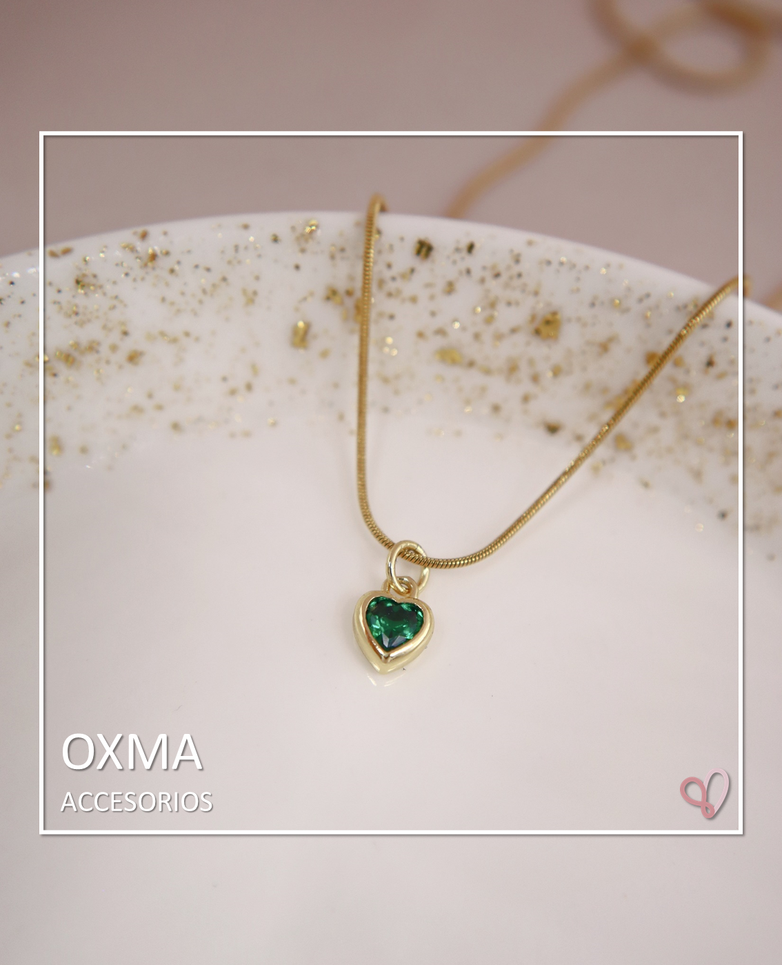 COLLAR CORAZON MINI CIRCON VERDE