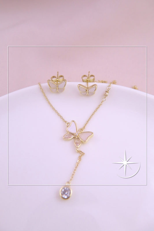 CONJUNTO MARIPOSAS BLANCAS RODIO