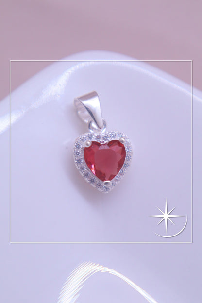 DIJE CORAZÓN RUBÍ PLATA LEY 925