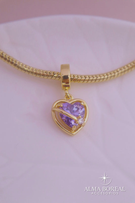 CHARMS CORAZÓN LAVANDA RODIO