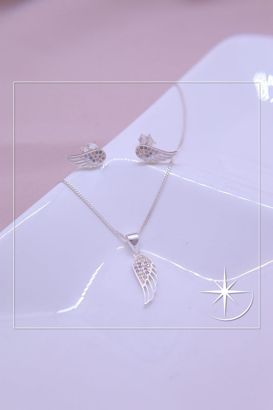 CONJUNTO ALAS DE ÁNGEL PLATA LEY 925