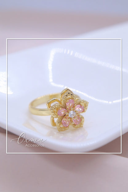 ANILLO FLOR ROSADA GIRATORIA