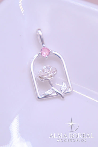 DIJE ROSA ENCANTADA PLATA LEY 925
