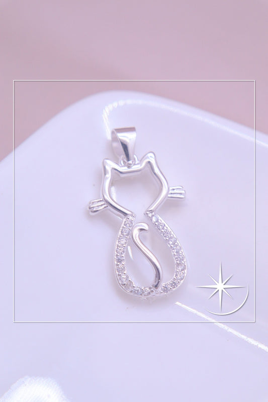 DIJE GATO ELEGANTE PLATA LEY 925