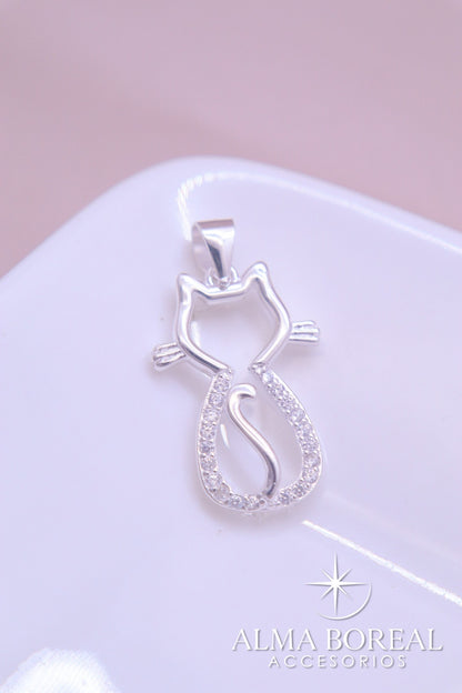 DIJE GATO ELEGANTE PLATA LEY 925