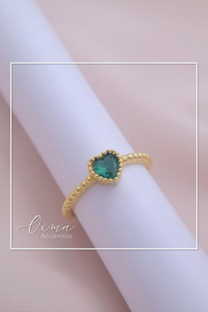 ANILLO CORAZÓN DELGADO VERDE