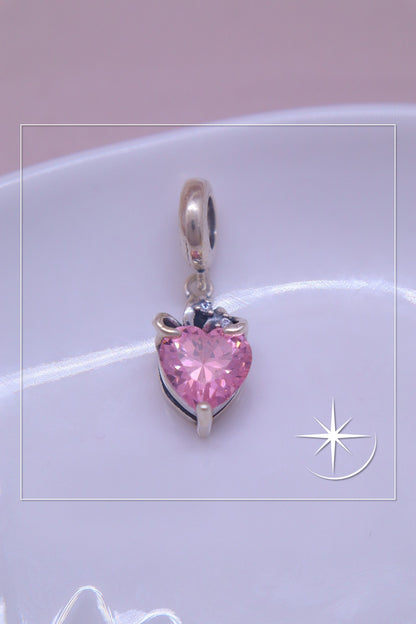 CHARMS CORAÓN ROSA PLATA LEY 925
