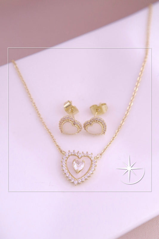 CONJUNTO CORAZÓN DOBLE  DORADO RODIO