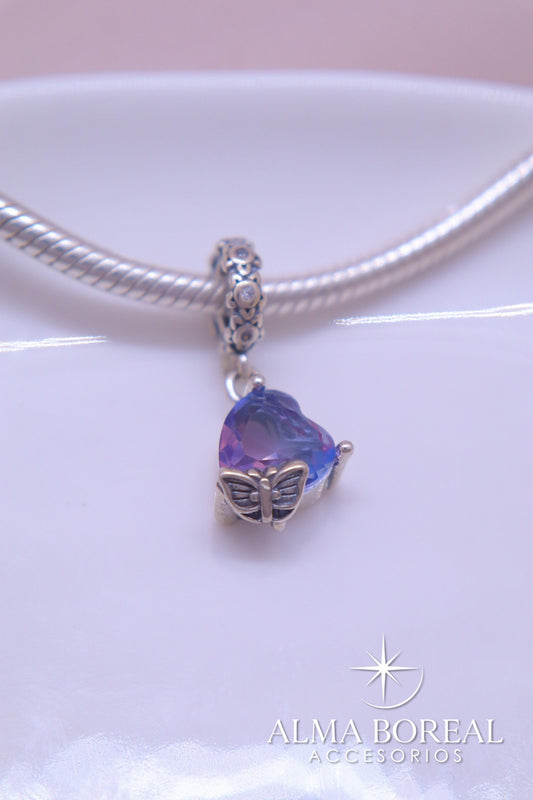 CHARMS CORAZÓN MORADO PLATA LEY 925