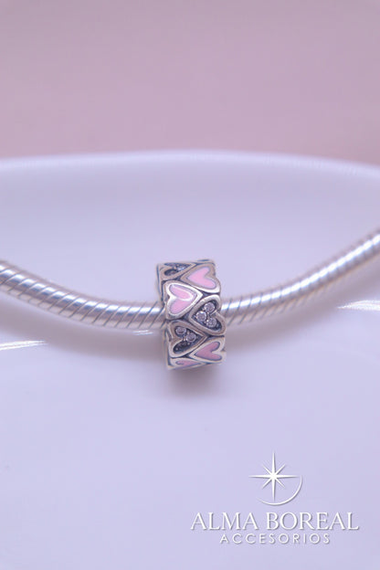 CHARMS CORAZÓN PINK PLATA LEY 925