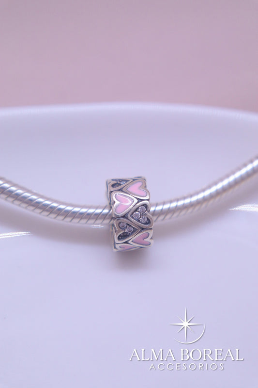 CHARMS CORAZÓN PINK PLATA LEY 925