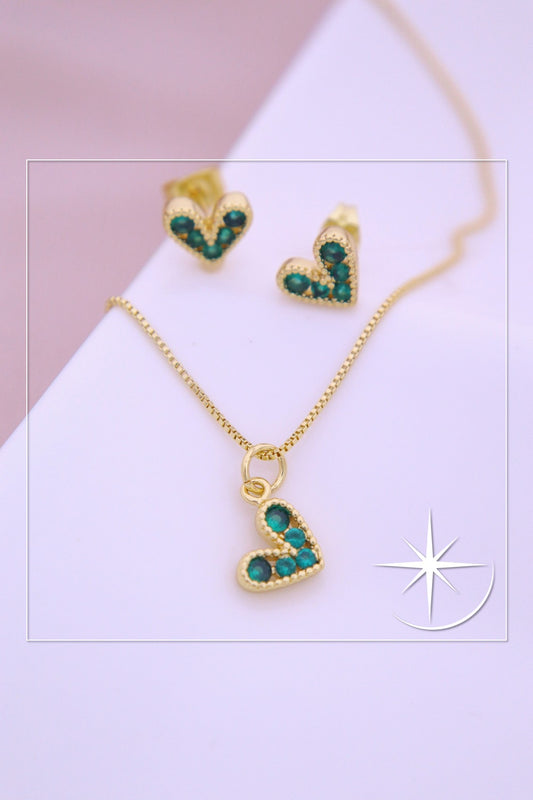 CONJUNTO CORAZÓN VERDE RODIO