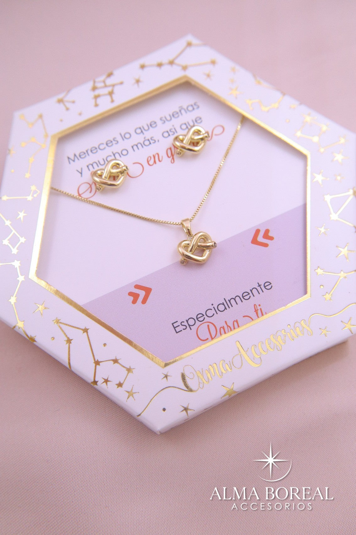 CONJUNTO CORAZÓN ENTRELAZADO RODIO
