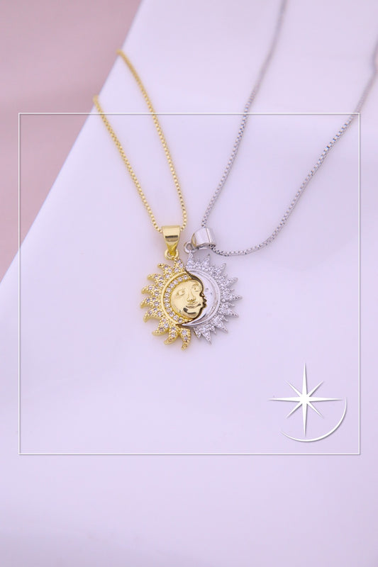 CADENA PARA COMPARTIR SOL &LUNA CON ROSTRO RODIO