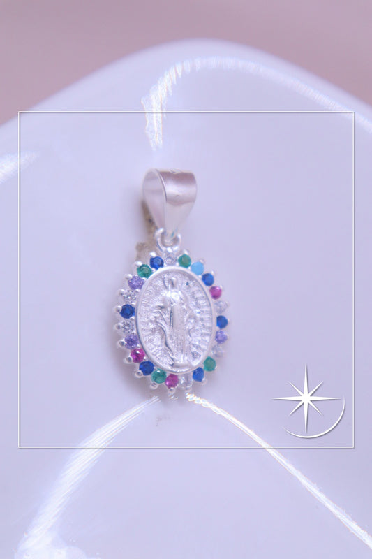 DIJE VIRGEN MULTICOLOR PLATA LEY 925