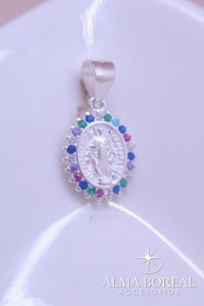 DIJE VIRGEN MULTICOLOR PLATA LEY 925