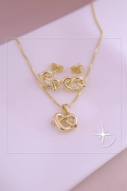CONJUNTO CORAZÓN ENTRELAZADO RODIO